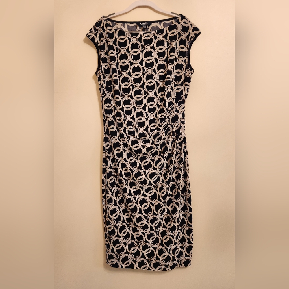 Chaps Black and Cream Midi Dress